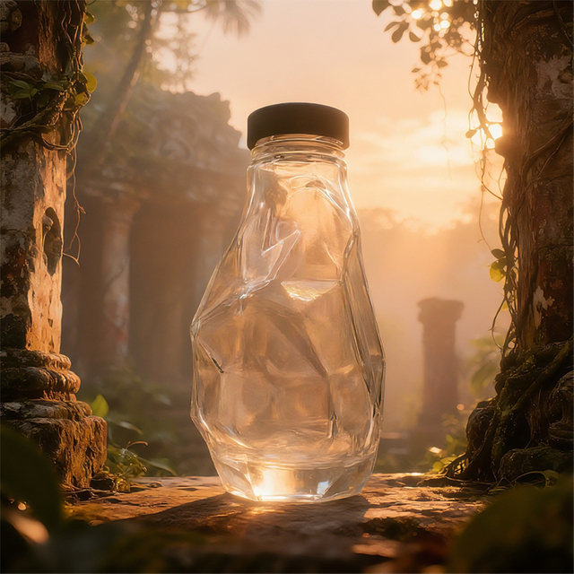 Unregelmäßige Polygonglas-Haushalts-350-ml-Honigflasche mit Schraubverschluss